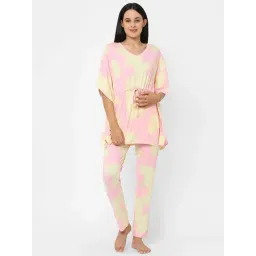 Sweet Dreams Pink & Yellow Printed Short Kaftan Pyjamas Set-picture-45