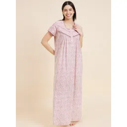 Sweet Dreams Pink Cotton Regular Fit Floral Print Night Dress-picture-37