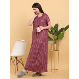 Sweet Dreams Pink Cotton Regular Fit Geometric Print Night Dress-picture-21