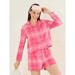 Sweet Dreams Pink Cotton Relaxed Fit Checks Night Suit-picture-46