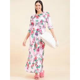 Sweet Dreams Pink Floral Printed Satin Maxi Nightdress-picture-37
