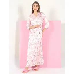 Sweet Dreams Pink Regular Fit Three-Quarter Sleeves Floral Printed Full Length Night Dress-picture-31