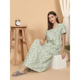 Sweet Dreams Pista Cotton Regular Fit Geometric Print Night Dress-picture-15