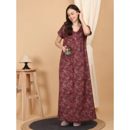 Sweet Dreams Purple Cotton Print Short sleeve Night Dress-picture-10