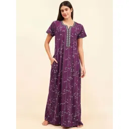Sweet Dreams Purple Cotton Printed Night Gown-picture-30