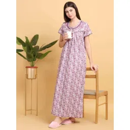 Sweet Dreams Purple Cotton Printed Night Gown-picture-34
