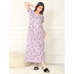 Sweet Dreams Purple Cotton Regular Fit Floral Short Sleeves Nightdress-picture-33