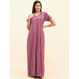 Sweet Dreams Purple Cotton Striped Night Gown-picture-27