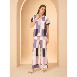 Sweet Dreams Purple Polyester Colourblocked Pyjama Set-picture-33