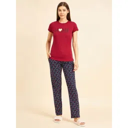 Sweet Dreams Red & Navy Printed Top With Lounge Pants-picture-32