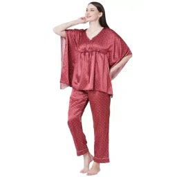 Sweet Dreams Red Printed Kaftan Top With Pyjamas-picture-46