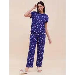 Sweet Dreams Royal Blue & Pink Cotton Printed T-Shirt With Pyjamas-picture-47