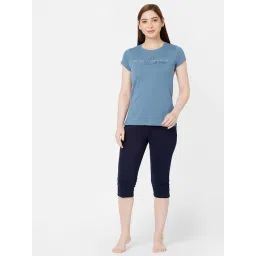 Sweet Dreams Slate Blue & Navy Graphic Print T-Shirt With Capris-picture-39
