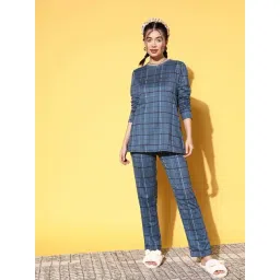 Sweet Dreams Slate Blue Chequered Pyjama Sets-picture-11