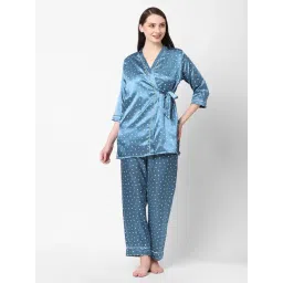 Sweet Dreams Teal Satin Polka Dot Pyjama Set-picture-44