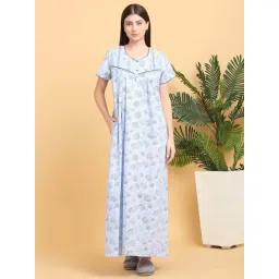 Sweet Dreams Turquoise Cotton Printed Night Dress-picture-12