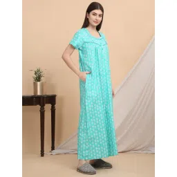 Sweet Dreams Turquoise Cotton Printed Nighty-picture-45
