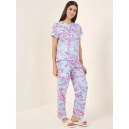 Sweet Dreams Turquoise Green Polyester Geometric Pyjama Set-image-38