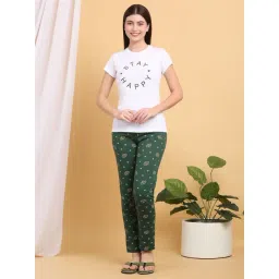 Sweet Dreams White & Green Cotton Printed T-Shirt With Pyjamas-picture-33