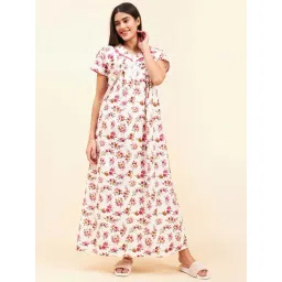 Sweet Dreams White & Pink Cotton Printed Night Dress-picture-35