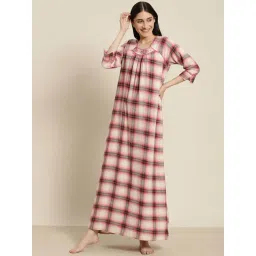 Sweet Dreams White & Red Cotton Chequered Nighty-picture-12