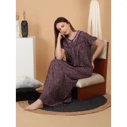 Sweet Dreams Wine Cotton Regular Fit Geometric Print Night Dress-picture-44