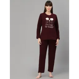 Sweet Dreams Wine Fleece Printed Winterwear Top With Pyjamas-picture-41