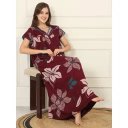 Sweet Dreams Women Floral Printed Pure Cotton Maxi Nightdress-picture-33