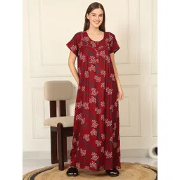 Sweet Dreams Women Floral Printed Square Neck Pure Cotton Maxi Nightdress-picture-34