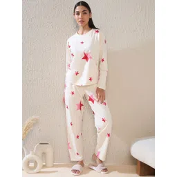 Sweet Dreams Women Geometric Printed Round Neck Pure Cotton Top & Pyjamas-picture-39
