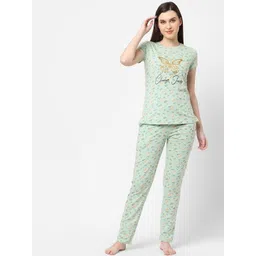 Sweet Dreams Women Green & Orange Printed Night suit-picture-40