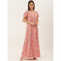 Sweet Dreams Women Pink & Beige Printed Maxi Nightdress-picture-46