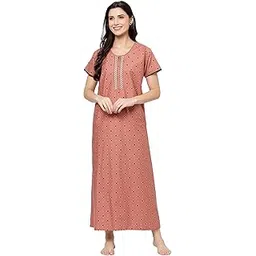 sweet dreams Women Printed Half Sleeve Square Neck 100% Pure Cotton Maxi Long Nighty-Floral Pink Relaxed Nightgown-picture-15