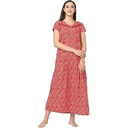 sweet dreams Women Printed Round Neck Half Sleeves Cotton Rich Maxi Nightdress-picture-53