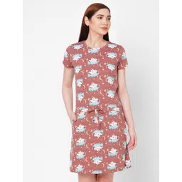 Sweet Dreams Women Rose Pink Printed T-shirt Nightdress-picture-41