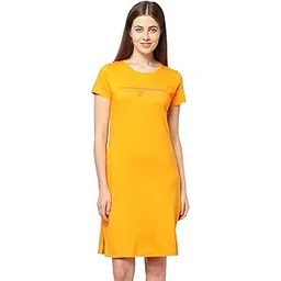 sweet dreams Women Solid Round Neck Half Sleeve Black Cotton Short Nighty-picture-10