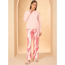 Sweet Dreams Women Solid Round Neck Long Sleeves T-shirt & Pyjama Night Suit-picture-11