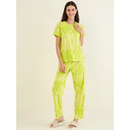Sweet Dreams Women Tie and Dye Printed Round Neck Pure Cotton Top & Pyjamas-picture-40