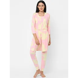 Sweet Dreams Women Yellow & Pink Tie & Dye Night Suit With Robe-image-47