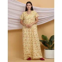 Sweet Dreams Yellow Cotton Printed Night Gown-picture-15