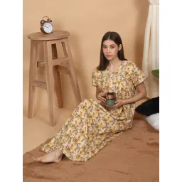 Sweet Dreams Yellow Cotton Regular Fit Geometric Print Night Dress-picture-36