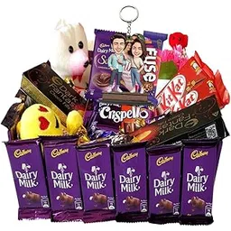 SWEET STEMS Make Every Occasion like Engagement,Anniversary,Birthday,Valentine's with a Dairy Milk Square Chocolate Gift Hamper and Personalised Standee Bouquet (Love Card)-picture-10