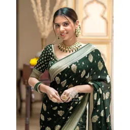 SWEETPEL Ethnic Motifs Woven Design Zari Banarasi Saree-picture-13