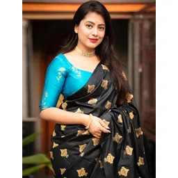 SWEETPEL Ethnic Motifs Zari Silk Blend Handloom Banarasi Saree-picture-41