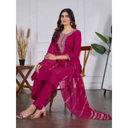 SWEETPEL Women Embroidered Regular Sequinned Kurta with Trousers & Dupatta-picture-24