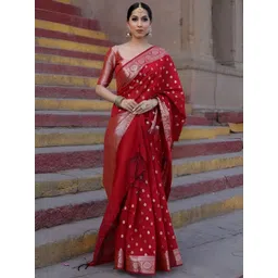 SWEETPEL Women Woven Design Zari Banarasi Saree-picture-17