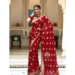 SWEETPEL Woven Design Zari Banarasi Saree With Blouse Piece-picture-30