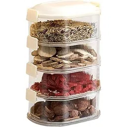 Swejos 4 Layer Plastic Storage Rack Sealed Seasoning Rack Stackable Herb Spice Holder Box Set Airtight Organizer for Kitchen Storage Space-Saving Strong-picture-10
