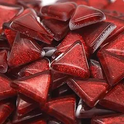 Sweven Art Mosaic Tiles, 15x15mm Size Triangles, 4mm Thick, Glitter Red (Pack of 200Gms) image 1