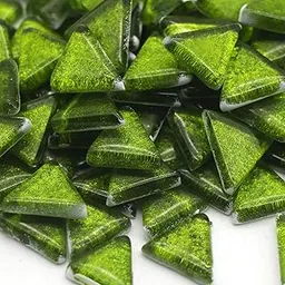 Sweven Art Mosaic Tiles, 15x15x18mm Size Triangles, 4mm Thick, Glitter Leaf Green (Pack of 200Gms)-picture-29